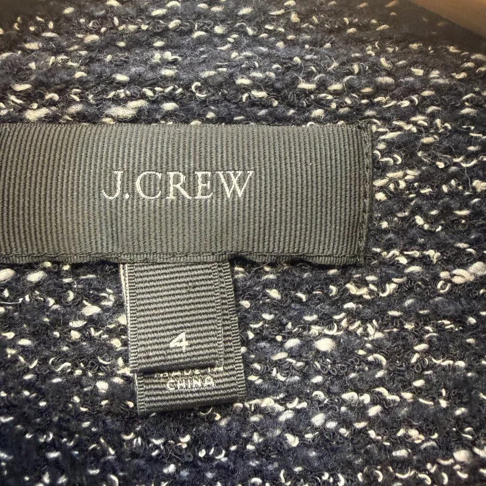J.Crew Navy Speckled Knit Moto Jacket Asymmetrical Zip Wool Blend Size 4 Casual